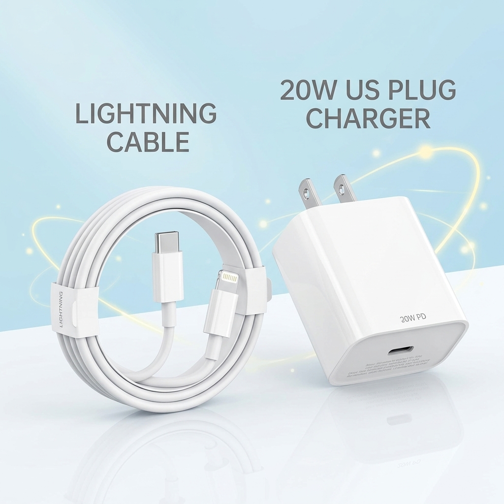 iPhone 20W US Plug Adapter (2-Pin) + Lightning Cable view 2