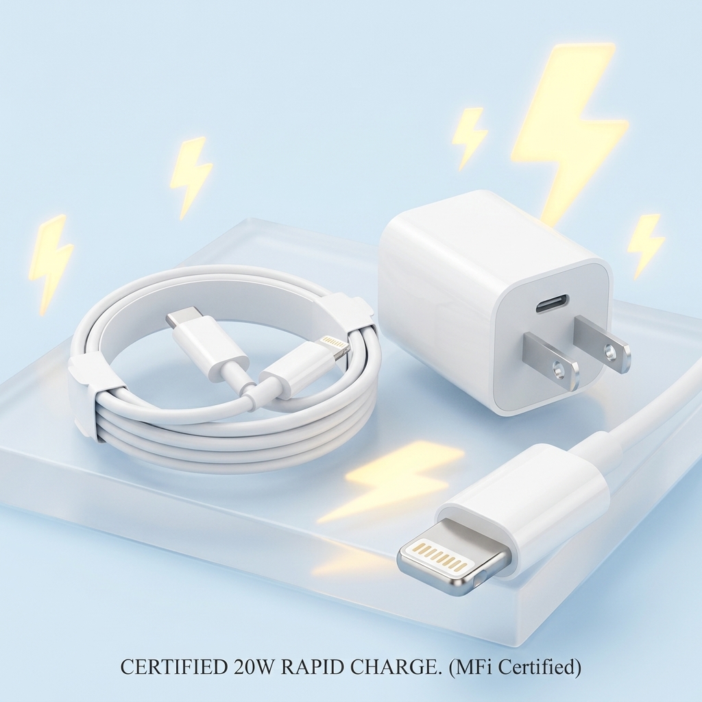 iPhone 20W US Plug Adapter (2-Pin) + Lightning Cable view 3