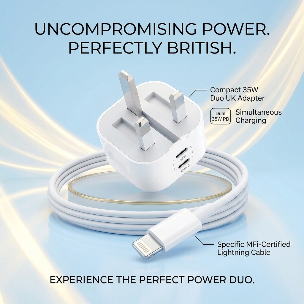 iPhone 20W UK Adapter (3-Pin) + Lightning Cable view 2